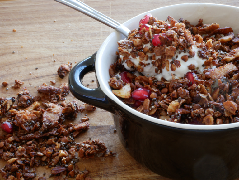 Chocolate tahini coconut granola