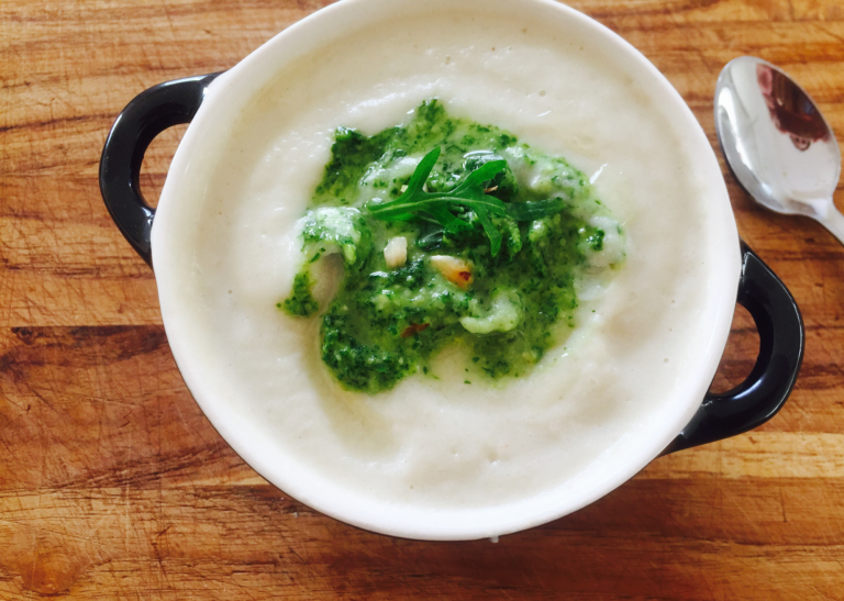 Sunchoke puree with rocket hazelnut pesto