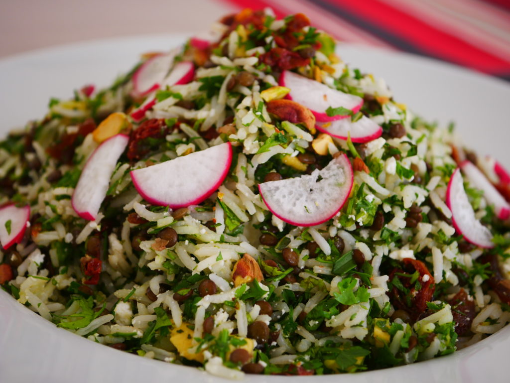 Green rice cherry feta salad