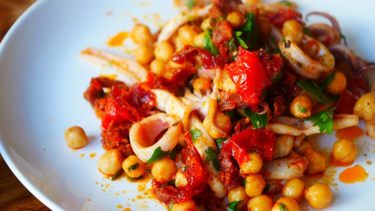 Mooreish calamari chickpeas and chorizo