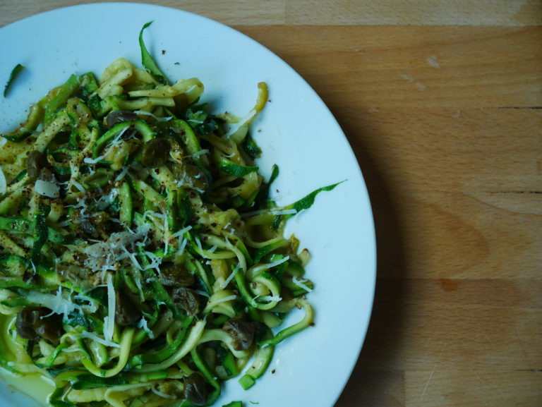 Zoodles with fried capers and parmesan