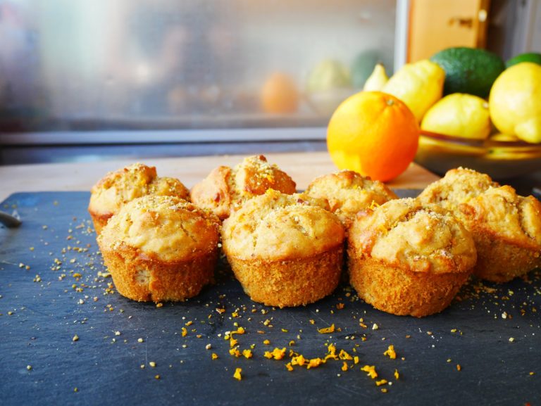 Gluten free orange cardamom pistachio almond muffins