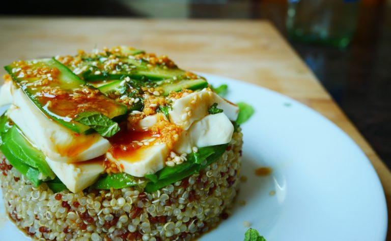 Pretty quinoa tofu avocado salad